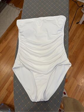 White Strapless Ruched One-Piece Swimsuit - Women